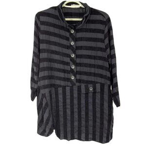 Terra SJ Apparel Boxy Lagenlook Dark Blue Striped Tunic Top Artsy Asymmetric XL